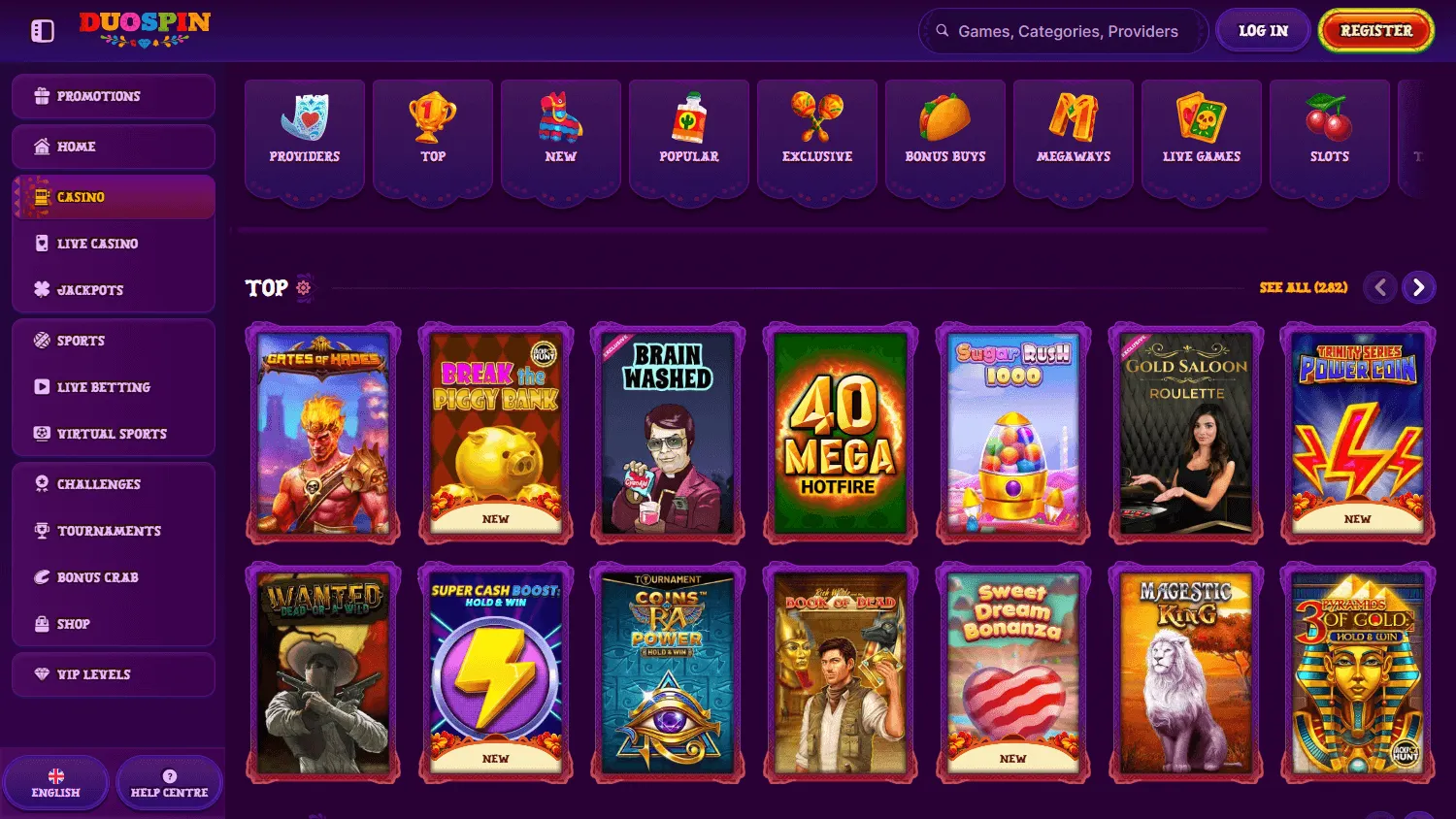 Duospin Casino desktop games lobby